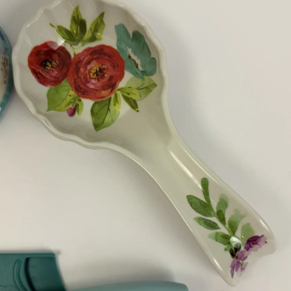Pioneer Woman Melody Floral Mini Utensil Holder Crock Spoon Rest Knife Set